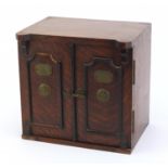 Victorian oak table cabinet with brass mounts enclosing three drawers, 24.5cm H x 25.5cm W x 19cm