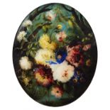 Still life flowers, oval reverse glass painting, framed, 44cm x 36cm :For Further Condition