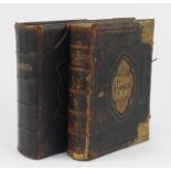 Two antique leather bound Holy Bibles with coloured plates :For Further Condition Reports Please