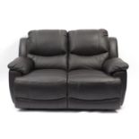 Brown leather manual reclining two seater settee, 155cm wide :For Further Condition Reports Please