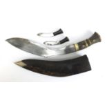 Kukri knife with leather sheath and horn handles, 44cm in length :For Further Condition Reports