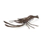 Japanese patinated bronze shrimp, impressed marks to the base, 14cm in length :For Further Condition