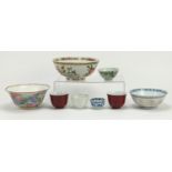 Group of Chinese porcelain bowls, some hand painted with birds of paradise, the largest 20.5cm