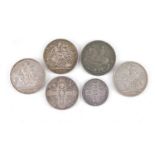 Victorian and later coinage comprising three crowns, 1891, 1893 and 1900, 1935 Rocking Horse