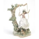Large Lladro figurine, Victorian girl on swing, 40cm high :For Further Condition Reports Please