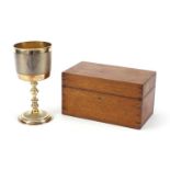 Large commemorative silver gilt chalice by Hunt & Roskell with original fitted oak case, engraved