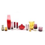 Colourful glassware including Whitefriars style jug, the largest 40cm high :For Further Condition