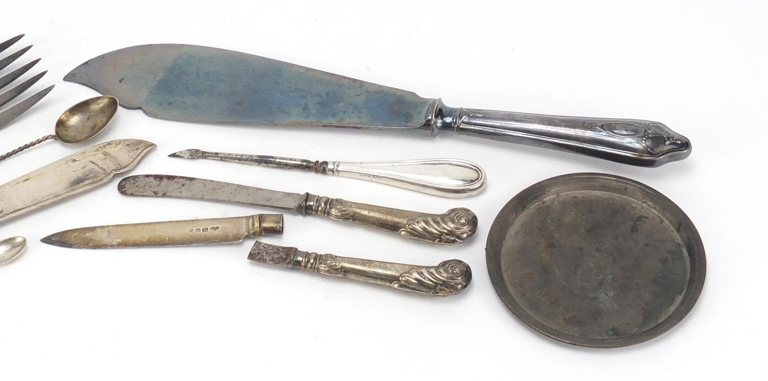 Silver and white metal objects including cutlery with silver handles :For Further Condition - Image 3 of 5