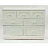 Cream painted seven drawer chest, 85cm H x 115cm W x 41cm D :For Further Condition Reports Please