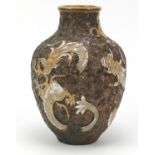 Doulton Lambeth stoneware dragon vase by Bessie Newbery, impressed marks and inscribed X2315 to