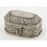 Oman silver casket with hinged lid, pierced and embossed with flowers, impressed 925 marks to the