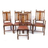 Set of five oak barley twist dining chairs including a carver :For Further Condition Reports