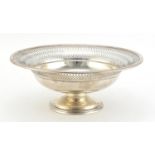 Edwardian circular silver pedestal fruit bowl with pierced rim, indistinct maker's mark, Chester