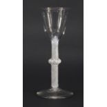George III wine glass with knopped air twist stem, 15cm high :For Further Condition Reports Please