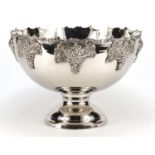 Large silver plated punch bowl with grape vine decoration, 27cm high x 38.5cm diameter :For