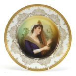 Rosenthal porcelain cabinet plate, hand painted with a maiden playing a harp within a gilt foliate