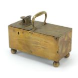 Georgian brass tavern tobacco honesty box, indistinct engraved marks, 18.5cm H x 23cm W x 11.5cm