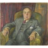 David McBeth Sutherland - Portrait of John T Grassier Esq, signed oil on canvas, inscribed labels