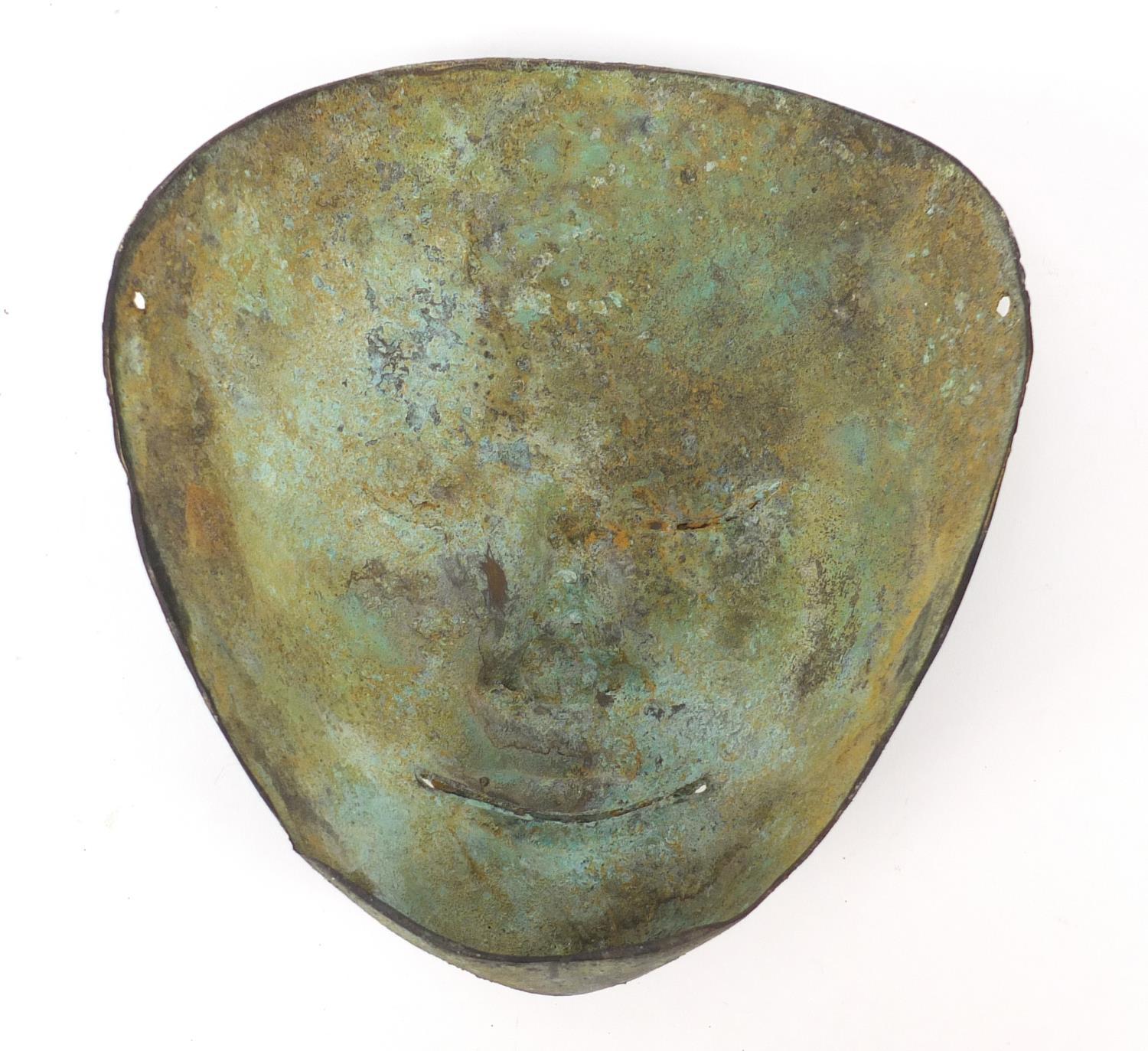 Persian verdigris bronze face mask, 19cm high :For Further Condition Reports Please Visit Our - Image 2 of 2