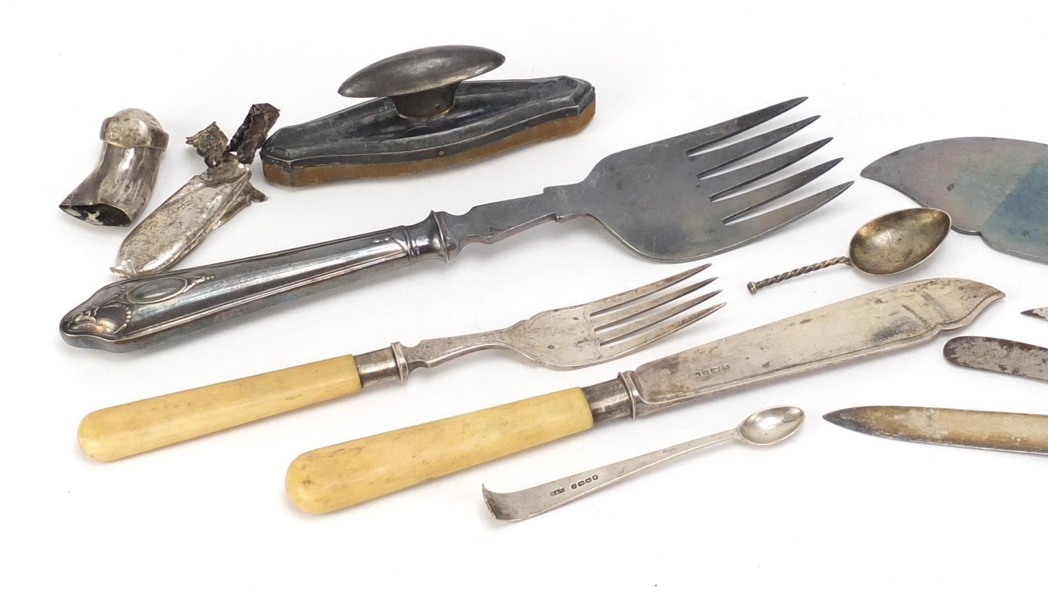 Silver and white metal objects including cutlery with silver handles :For Further Condition - Image 2 of 5