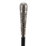 Anglo-Indian unmarked silver parasol handle with ebonised shaft, 33cm in length :For Further
