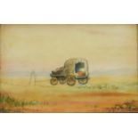 Gypsy wagon, pencil and watercolour, bearing a monogram J J, Louis Wolff & Co International