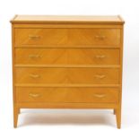 Light oak four drawer chest with brass handles, 90cm H x 92cm W x 41cm D :For Further Condition