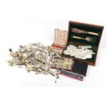 Mostly silver plated and stainless steel cutlery including some sets, including some with ivory