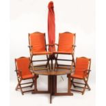 Firman teak folding garden table with four chairs and parasol :For Further Condition Reports