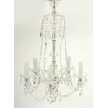 Five branch cut crystal chandelier with drops, possibly Waterford, 80cm high :For Further