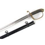 Victorian military dress sword with engraved steel blade and scabbard by Smith & Son of Chester,