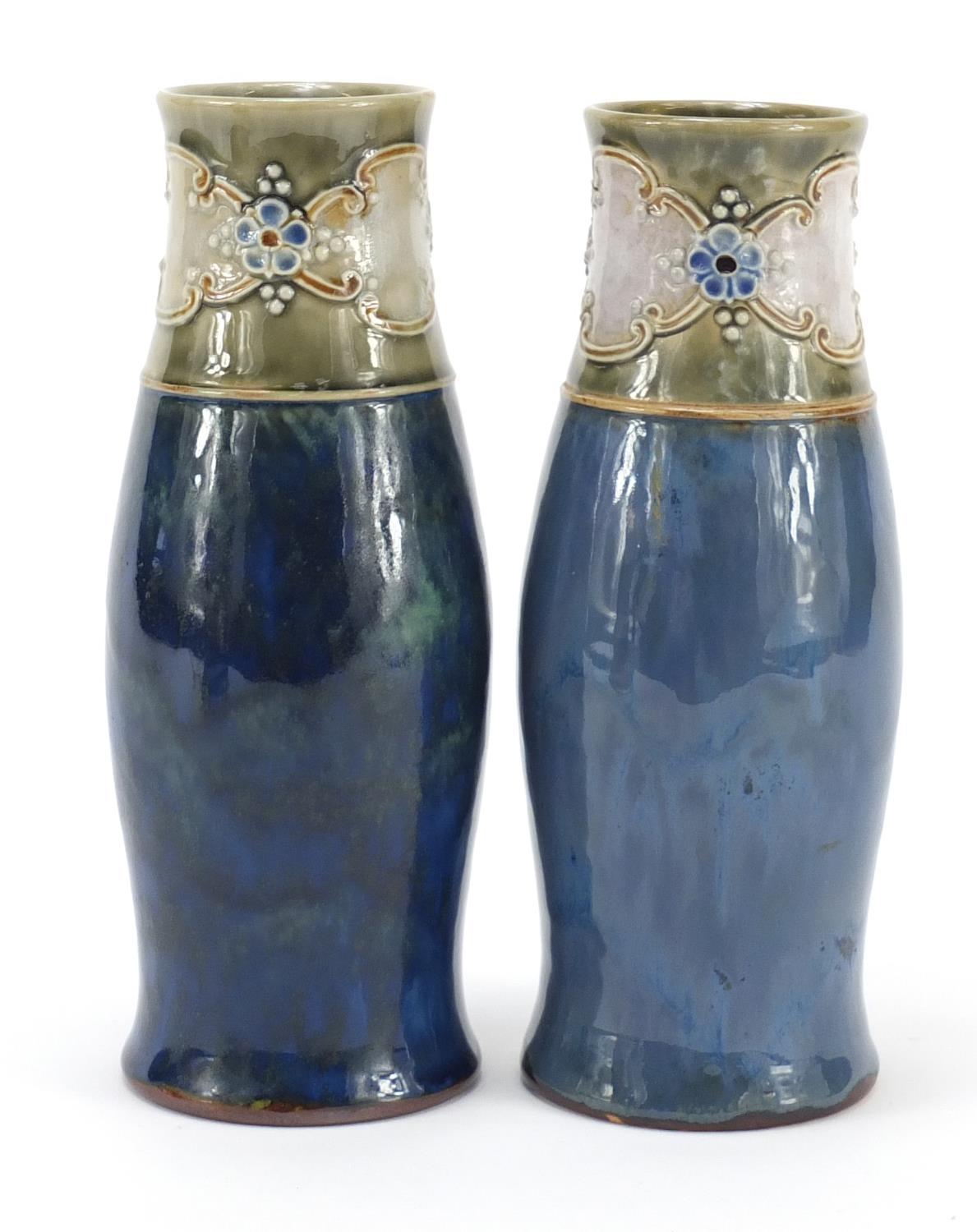 Pair of Royal Doulton stoneware vases, decorated with flowers, numbered 3079, each 20cm high :For - Image 2 of 5