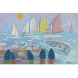 Manner of Markey Robinson - Regatta, Irish school gouache on card, mounted, unframed, 35cm x 23cm :