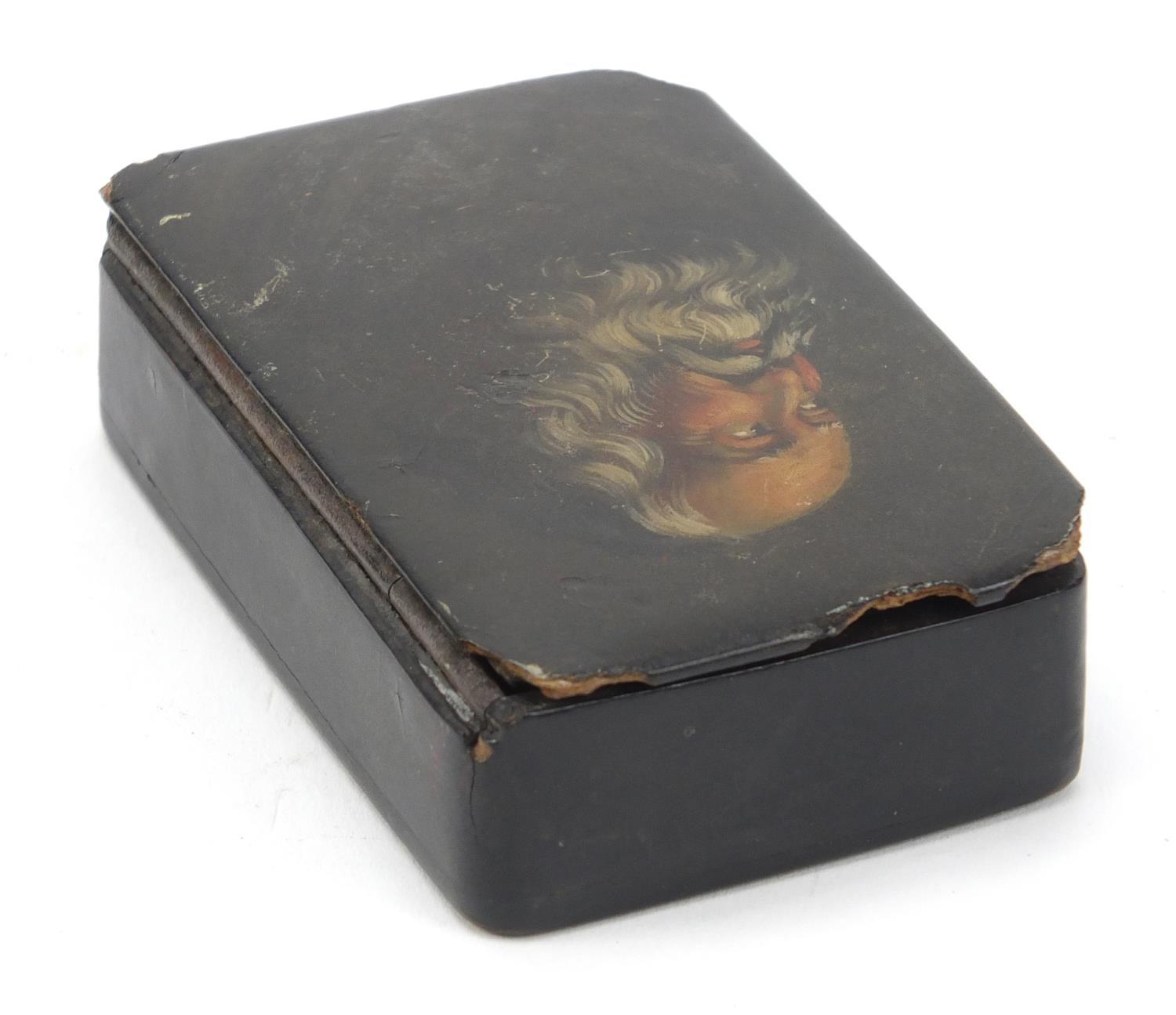 19th century snuff box hand painted with a bearded gentleman, 8cm wide :For Further Condition - Image 3 of 5