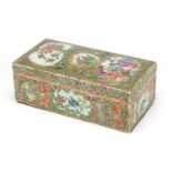 Chinese Canton porcelain box and cover with sectional interior, hand painted in the famille rose
