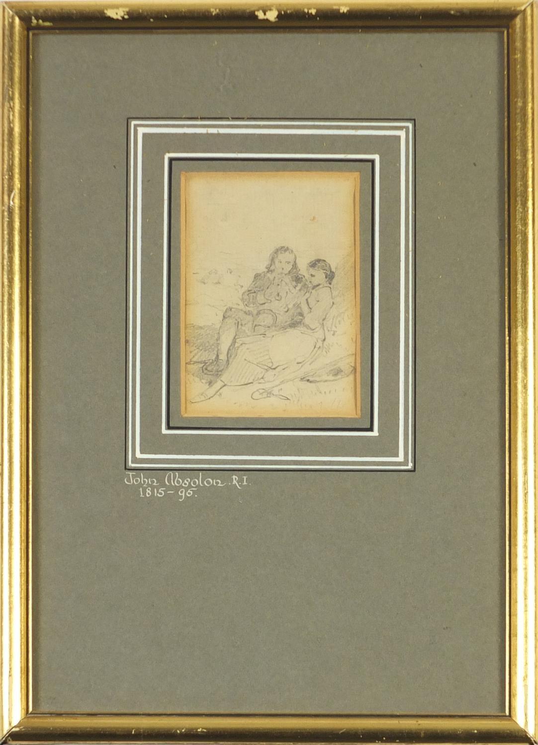 John Absolon RI - Courting couple, pencil on paper, label verso, mounted and framed, 9cm x 6cm : - Image 2 of 5