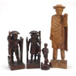 Three African carved wood figures and one of a Chinese boy, the largest 50cm high :For Further