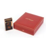 S T Dupont gold plated and enamel pocket lighter with case, serial number 13CTU38 :For Further
