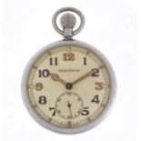 Gentleman's British military issue Jaeger-LeCoultre pocket watch, engraved GSTP F017882, 50mm in