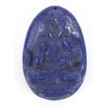 Chinese lapis lazuli pendant carved with Buddha, 5cm high :For Further Condition Reports Please