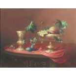 Still life fruit and vessels, oil on canvas, mounted and framed, 50cm x 40cm :For Further