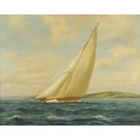 Sailing boat on calm seas, oil on canvas, bearing a signature Gililley, mounted and framed, 49.5cm x