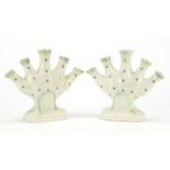 Pair of 18th century English creamware quintal flower vases, each 15.5cm high :For Further Condition