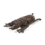 Japanese patinated bronze stag beetle, impressed marks to the base, 6.5cm in length :For Further