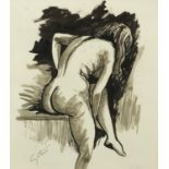 Portrait of a nude female, ink and watercolour, bearing a signature Guttuso, framed, 30.5cm x