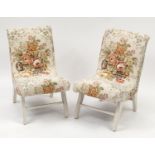 Pair of cream painted bedroom chairs with floral upholstery, 66cm high :For Further Condition