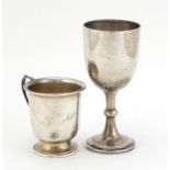 Silver christening tankard and goblet, Birmingham and London hallmarks, the largest 13.5cm high,