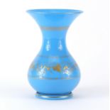 French Napoleon III blue opaline glass vase, gilded with a band of foliage, 19cm high :For Further