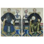 Ancestral portraits, near pair of Chinese watercolours, framed, the largest 65cm x 47cm the other