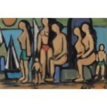 Manner of Markey Robinson - Bathers, Irish school gouache on paper, mounted, unframed, 49cm x 33.5cm